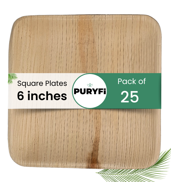 6 inches Palm Square Plates (Pack of 25)